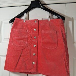 Twik by Simons Corduroy Mini Skirt with Pink Button